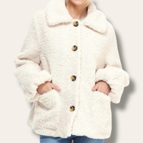 Gal Meets Glam Willa Coat XL Ivory Sherpa Teddy Bear Faux Fur Jacket Button Down - Picture 1 of 6